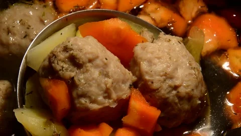 Soup with meatballs and dill Stock Footage 328580872