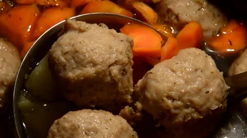 Soup with meatballs and dill Stock Footage 328580885