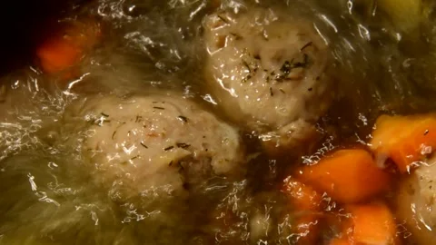 Soup with meatballs and dill Stock Footage 328580915