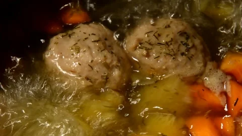 Soup with meatballs and dill Stock Footage 328580935
