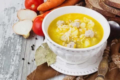 Soup with meatballs Stock Photos