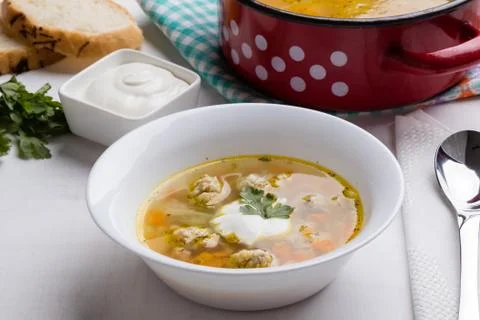 Soup with meatballs Stock Photos
