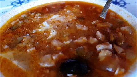 Soup plate slow motion Video stock 95881652