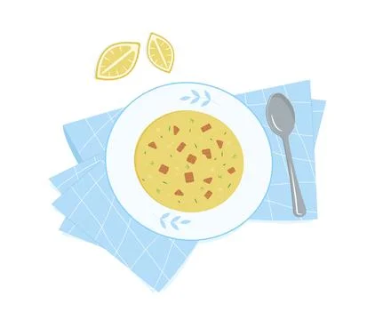 Soup. A plate of soup, the first course Stock Illustration