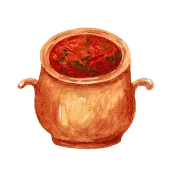 Soup in a pot isolated on a white background. Stock Illustration
