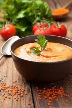 Soup puree of red lentils Stock Photos