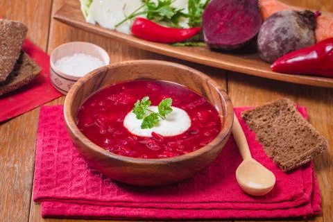 Soup with red beets Stock Photos