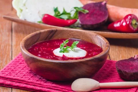 Soup with red beets Stock Photos