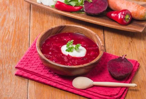 Soup with red beets Stock Photos