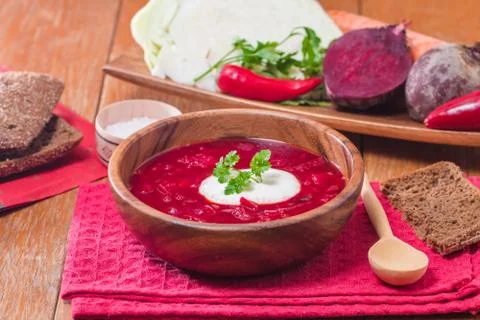 Soup with red beets Stock Photos
