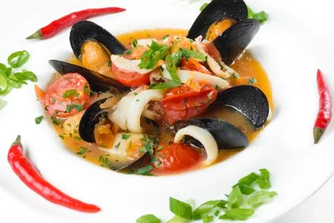 Soup with seafood Stock Photos