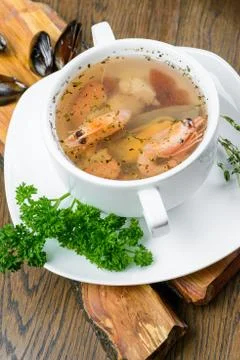 Soup with seafood Stock Photos