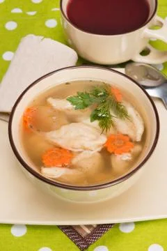 Soup with wheat dumplings Stock Photos