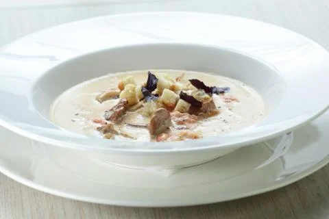 Soup in the white dish Foto stock