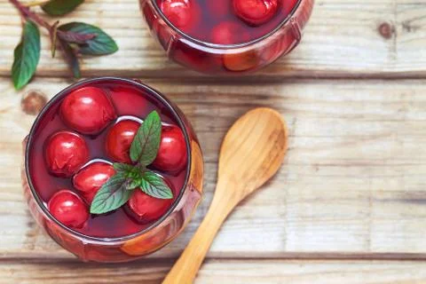 Sour cherry compote Stock Photos