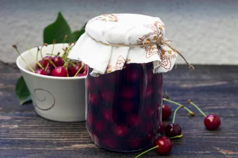 Sour cherry compote Stock Photos