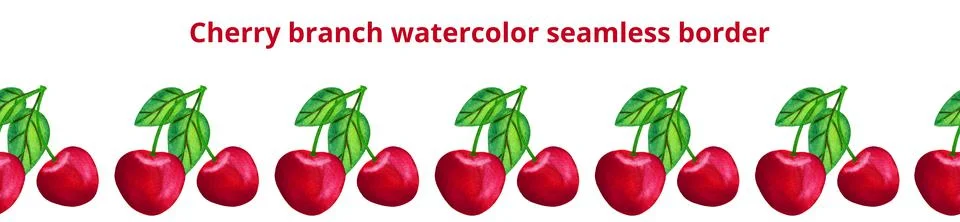 Sour cherry seamless border, easy to edit on white background Stock Illustration