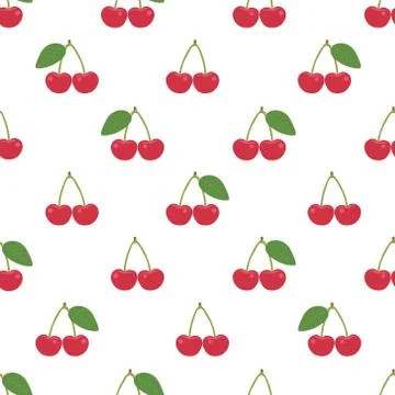 Sour Cherry Seamless Pattern Vector Stock Illustration
