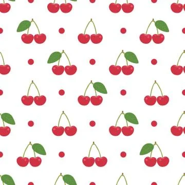 Sour Cherry Seamless Pattern Vector Stock Illustration