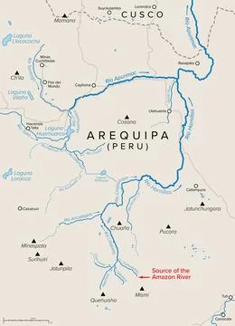 Source of the Amazon River in Peru, political map Stock Illustration