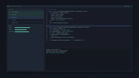 Source autonomous coding agent terminal dark hori typescript Stock Footage 338445461