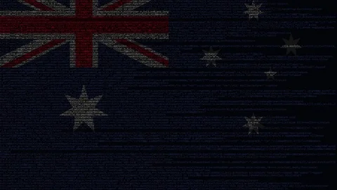 Source code and flag of Australia. Australian digital technology or programming Stock Footage 91627618