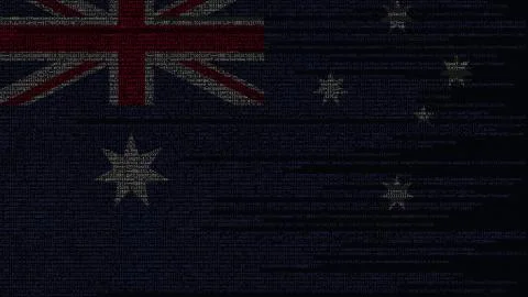 Source code and flag of Australia. Australian digital technology or programming Illustrazione stock