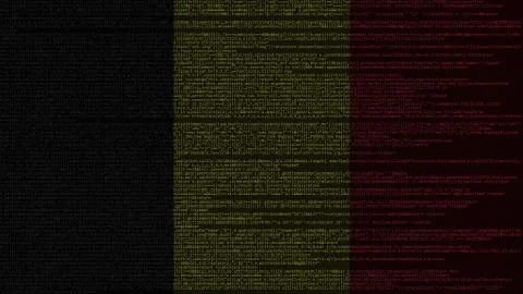 Source code and flag of Belgium. Belgian digital technology or programming Stock Illustration