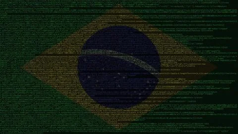 Source code and flag of Brazil. Brazilian digital technology or programming Stock Illustration
