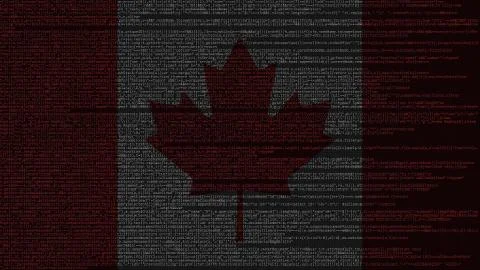 Source code and flag of Canada. Canadian digital technology or programming Stock Illustration