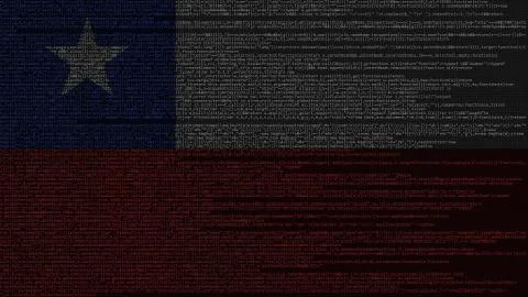 Source code and flag of Chile. Chilean digital technology or programming related 스톡 일러스트