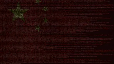 Source code and flag of China. Chinese digital technology or programming related Stock Illustration