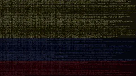 Source code and flag of Colombia. Colombian digital technology or programming Stock Illustration