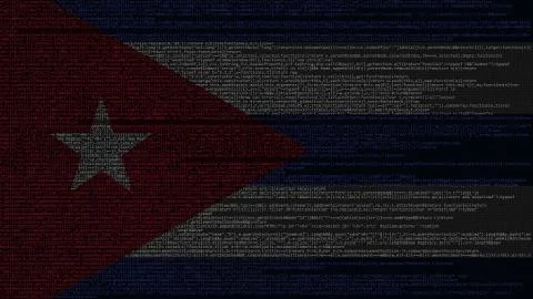 Source code and flag of Cuba. Cuban digital technology or programming related 3D Stock Illustration