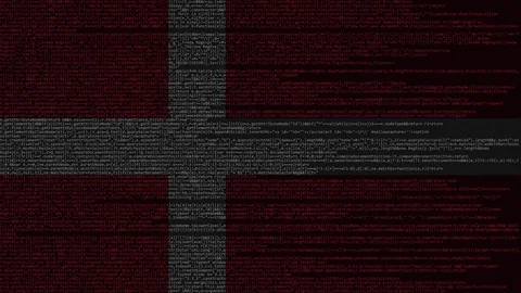 Source code and flag of Denmark. Danish digital technology or programming Stock Footage 91627791