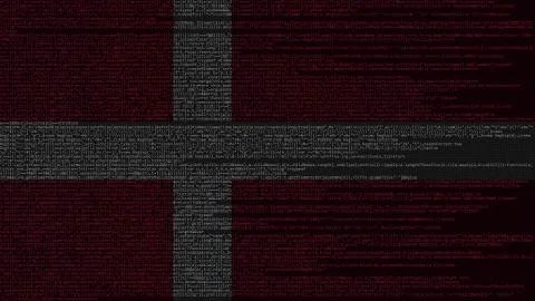 Source code and flag of Denmark. Danish digital technology or programming Stock Illustration