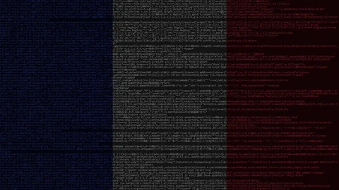 Source code and flag of France. French digital technology or programming related Stock Footage 91627258