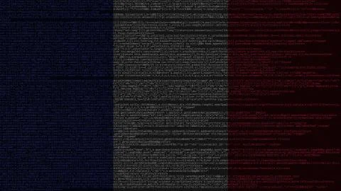 Source code and flag of France. French digital technology or programming related Stock Illustration