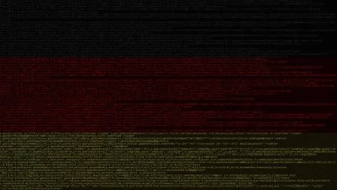 Source code and flag of Germany. German digital technology or programming Illustrazione stock
