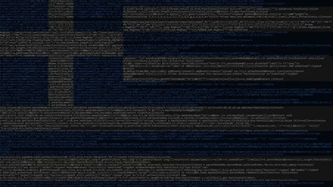 Source code and flag of Greece. Greek digital technology or programming related Stock Footage 91669530
