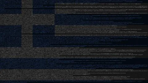 Source code and flag of Greece. Greek digital technology or programming related Stock Illustration