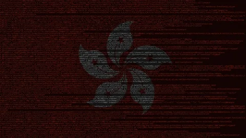 Source code and flag of Honk Kong. Digital technology or programming related Stock Footage 91646276