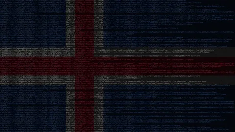 Source code and flag of Iceland. Icelandic digital technology or programming Stock Footage 91646738