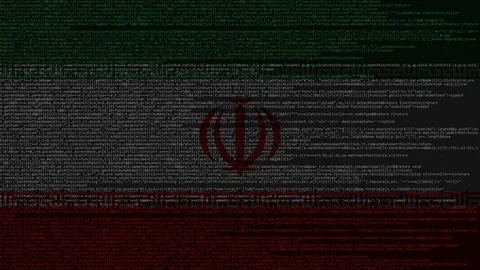 Source code and flag of Iran. Iranian digital technology or programming related Stock Footage 91628333
