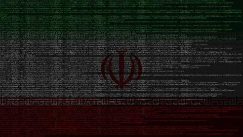 Source code and flag of Iran. Iranian digital technology or programming related Stock Illustration
