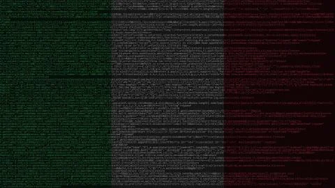 Source code and flag of Italy. Italian digital technology or programming related Stock Illustration