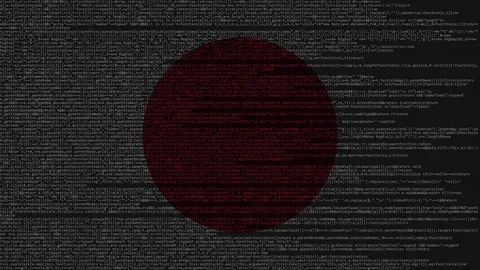 Source code and flag of Japan. Japanese digital technology or programming Stock Footage 91626507