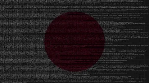 Source code and flag of Japan. Japanese digital technology or programming Stock Illustration
