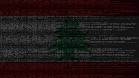 Source code and flag of Lebanon. Lebanese digital technology or programming Stock Footage 91721319