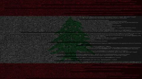 Source code and flag of Lebanon. Lebanese digital technology or programming Illustration